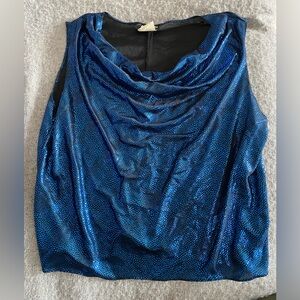 Royal Blue Sequin Ruched Sleeveless Blouse